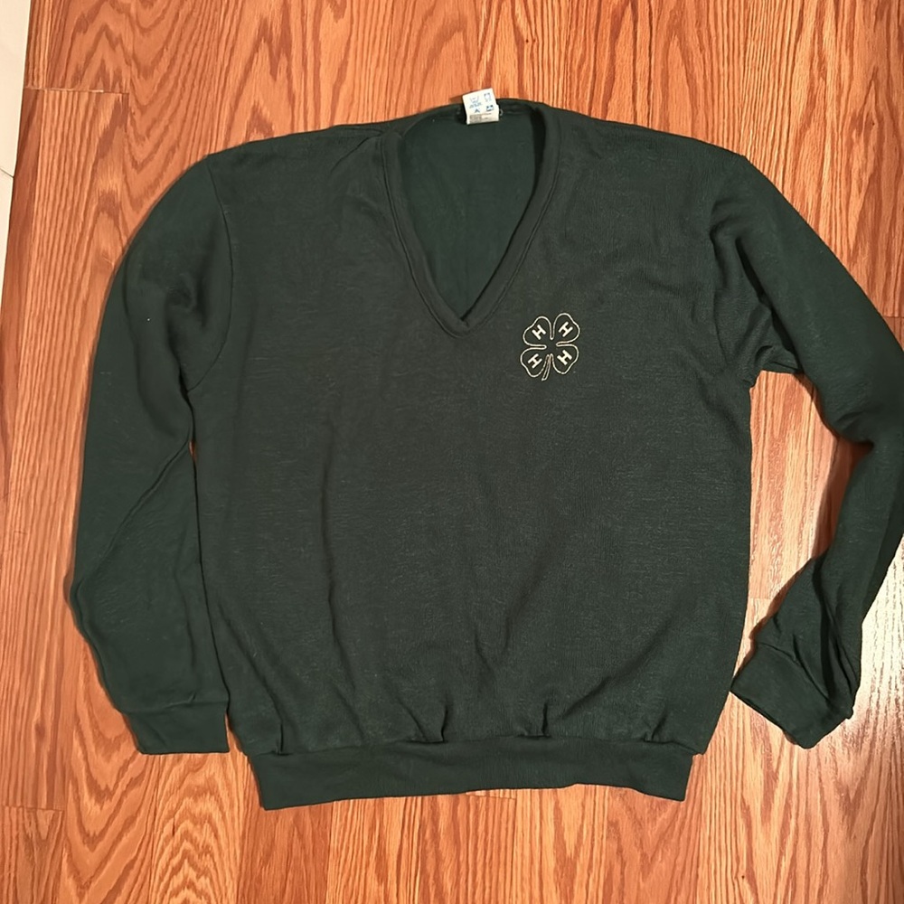 Vintage 4H V neck green sweater size large, unisex